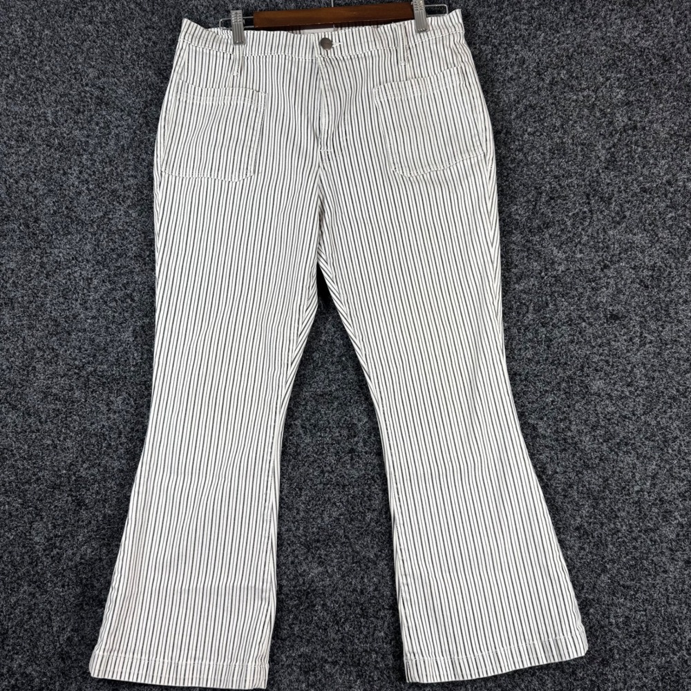 FRAME Le Bardot Crop Flare Striped Jeans White Navy Blue High Rise Size 31